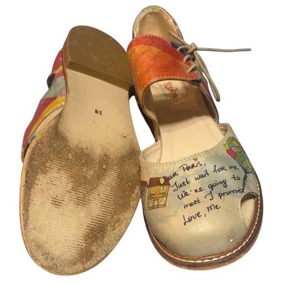 Goby Paris Illustration Leather Lace Up‎ Peep Toe Flats Multicolor EU 38 - Picture 7 of 9